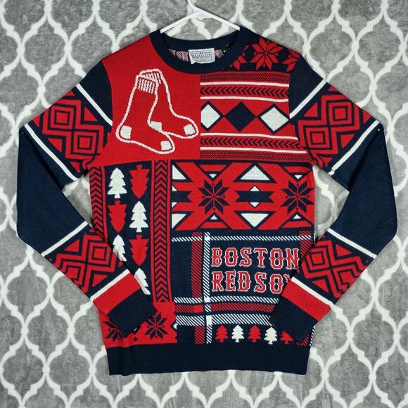 Boston Red Sox Ugly Christmas Sweater Adult Small MLB Knit Pullover By KLEW - Picture 1 of 7